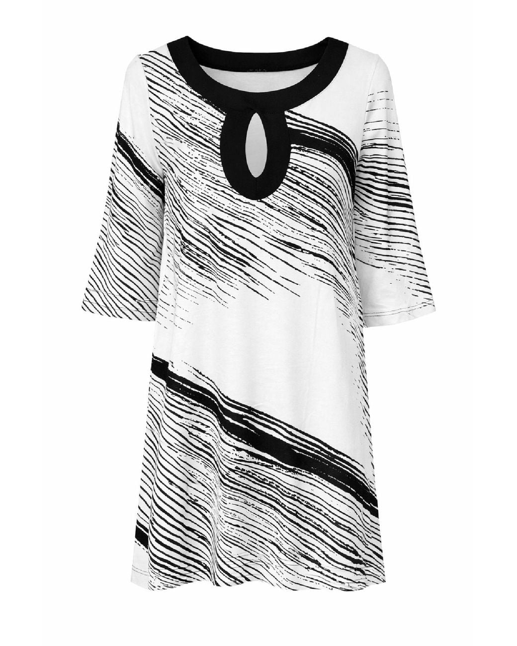 Conquista Gray Monochrome Shift Dress With Keyhole Neckline & Graphic Print