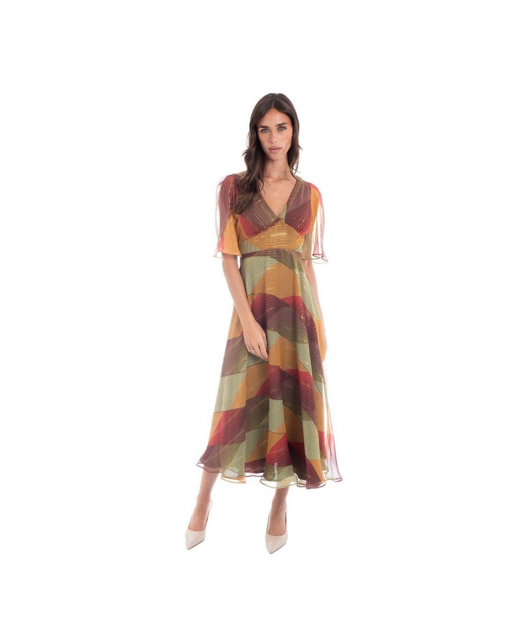 Sofia Tsereteli Brown Geometric Silk Chiffon Dress