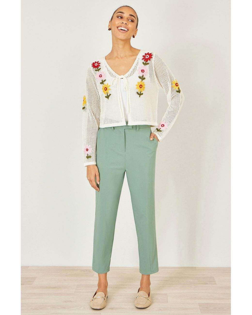Yumi' White Neutrals Ivory Crochet Embroidered Flower Bolero