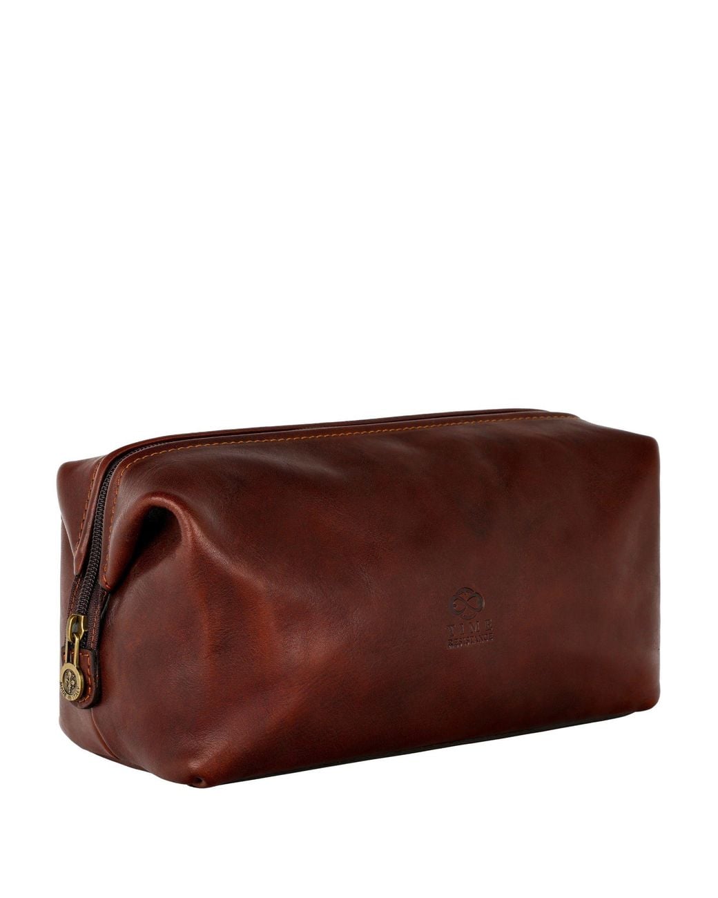 Time Resistance Brown Leather Toiletry Bag For