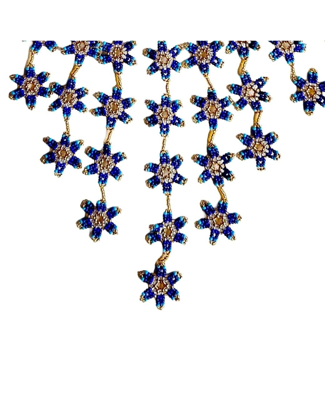 Iliana Arrazola Blue Waterfall Blossom Necklaces, Glass Beads, Beaded Jewelry