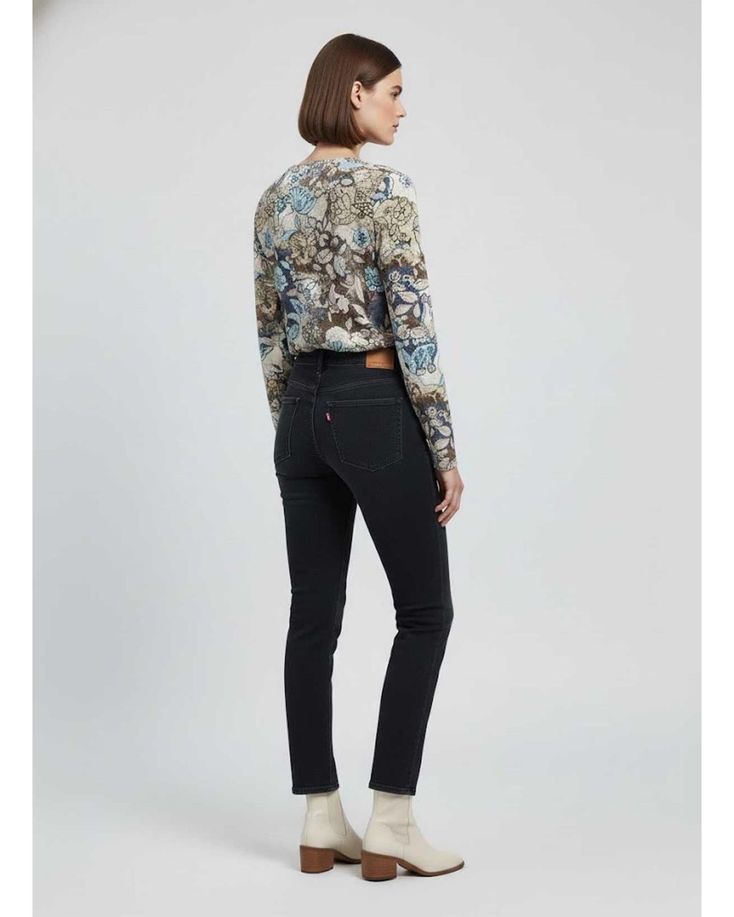 Conquista Green Floral Print V-Neck Long-Sleeve Top