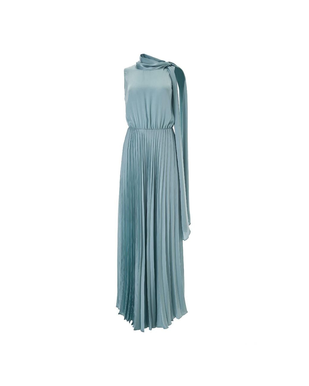 Lita Couture Blue Pleated Dress With Tie Shoulder Detail