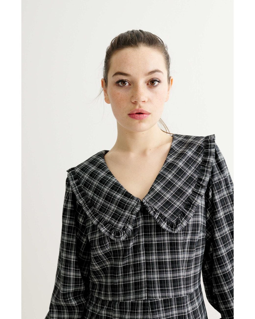 Louche Black Alva Shadow Check Long Sleeve Midi Dress