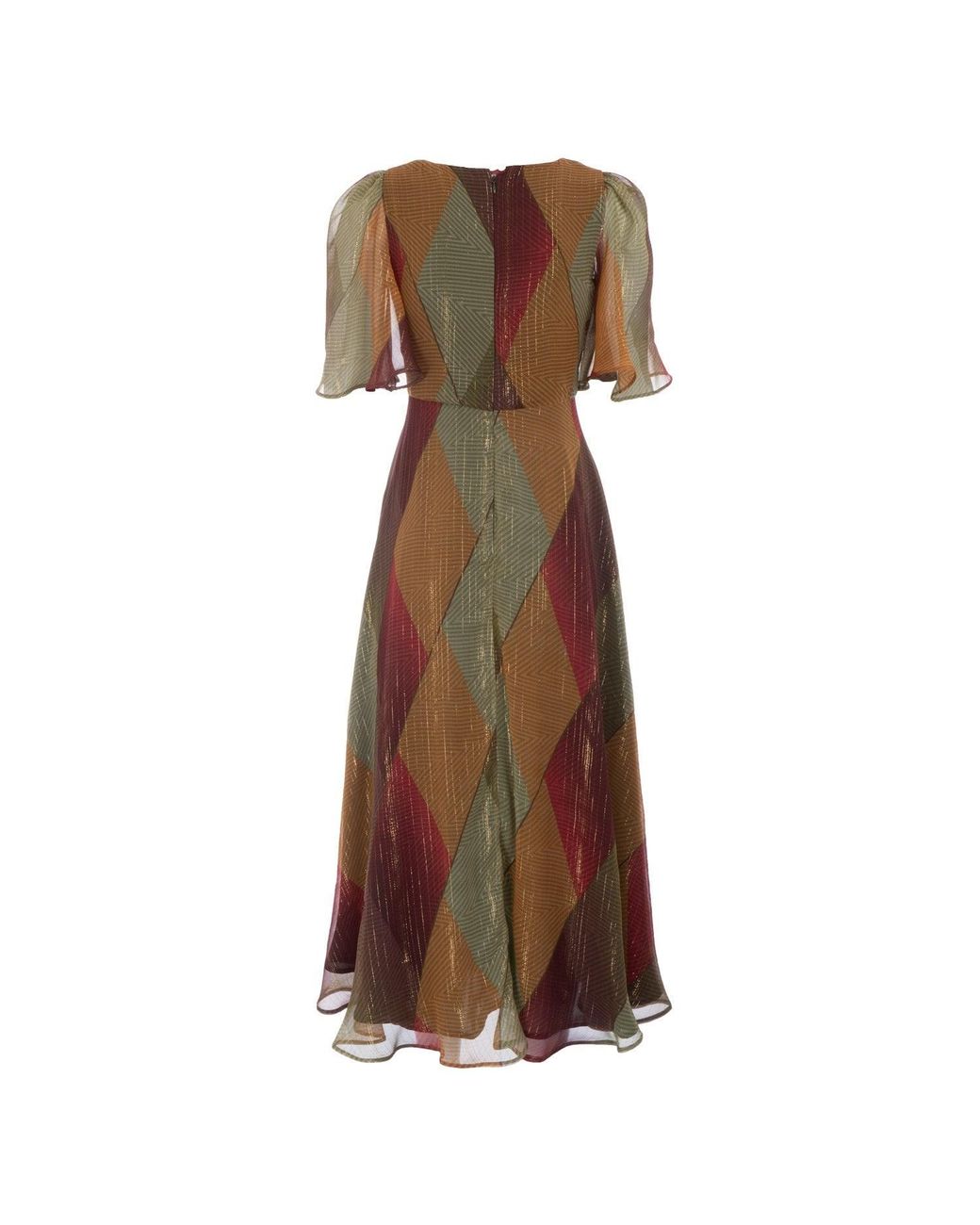 Sofia Tsereteli Brown Geometric Silk Chiffon Dress