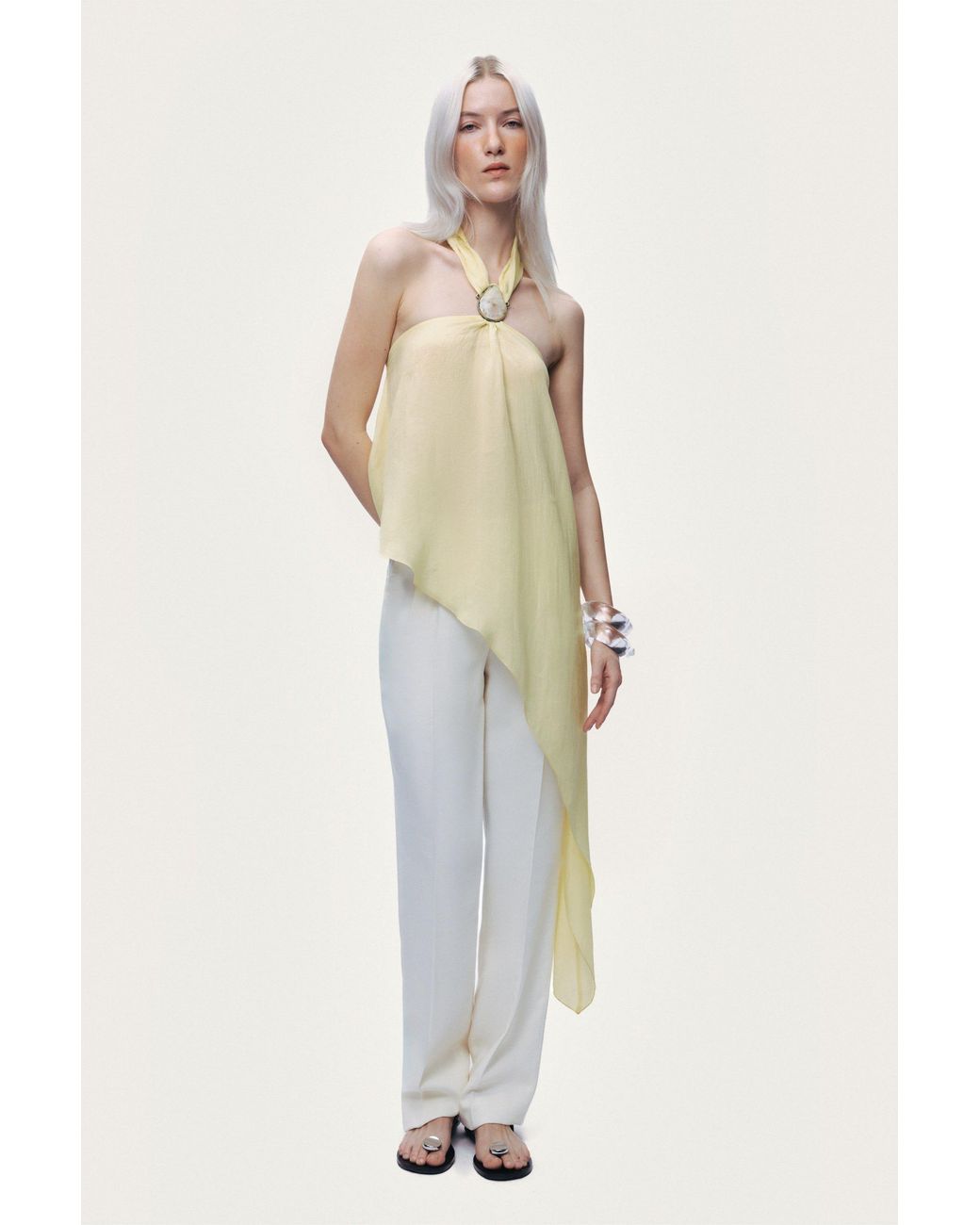Nocturne Yellow Sleeveless Halter Blouse