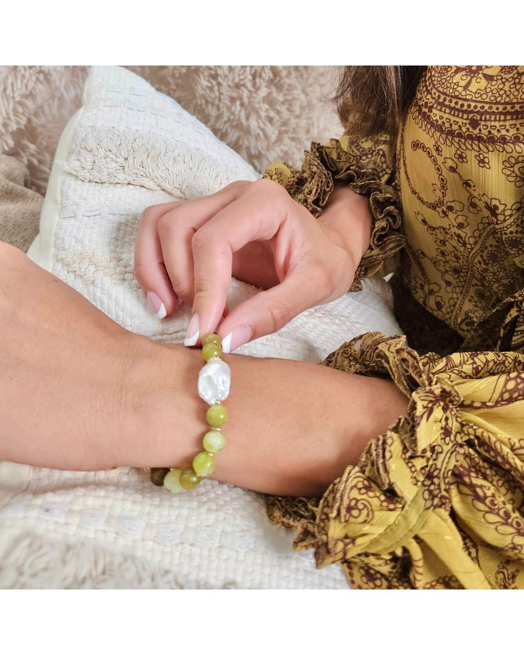 Farra Green Opal With Baroque Pearl Bracelet