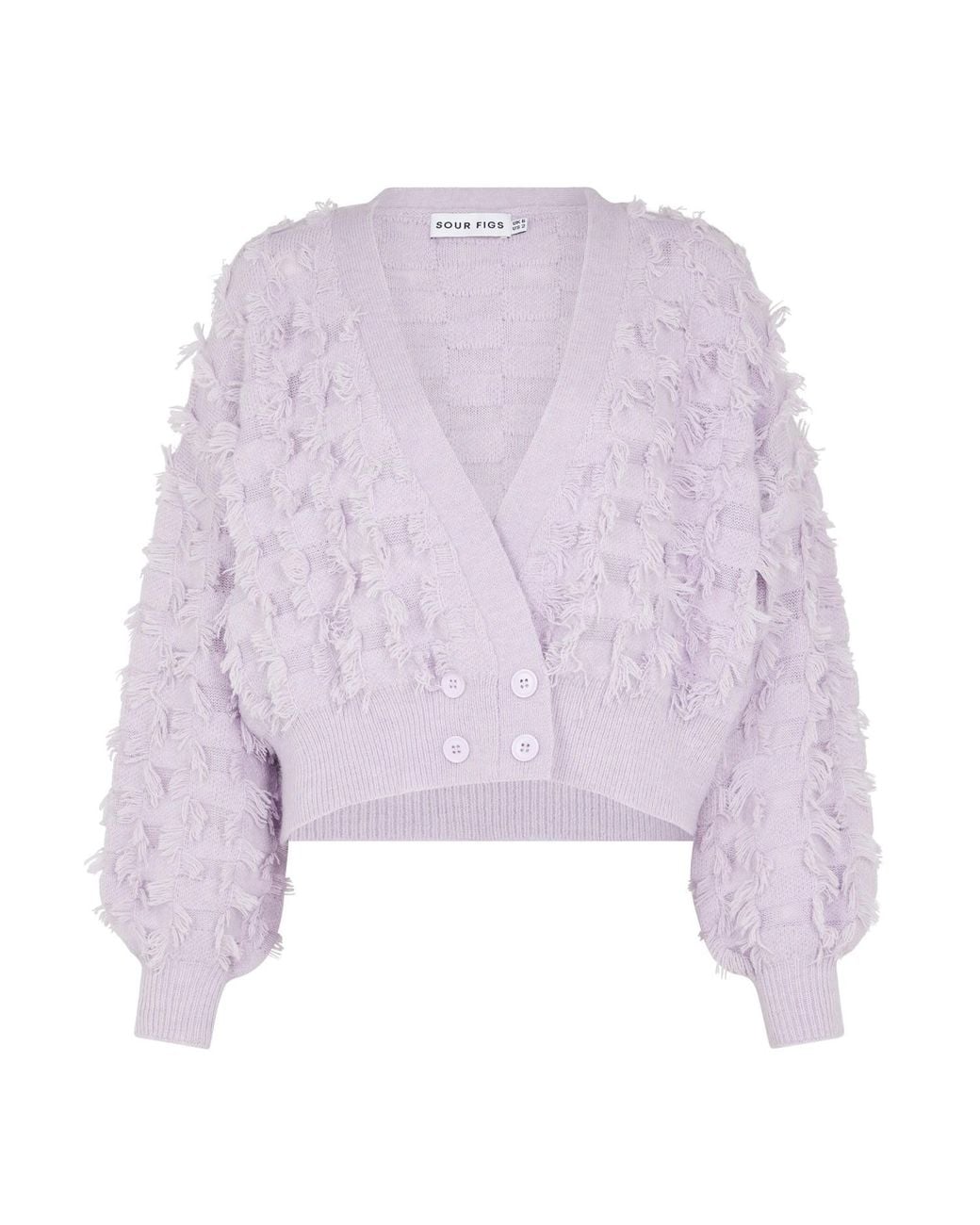 Sour Figs Purple Fringed Checkerboard Cardigan