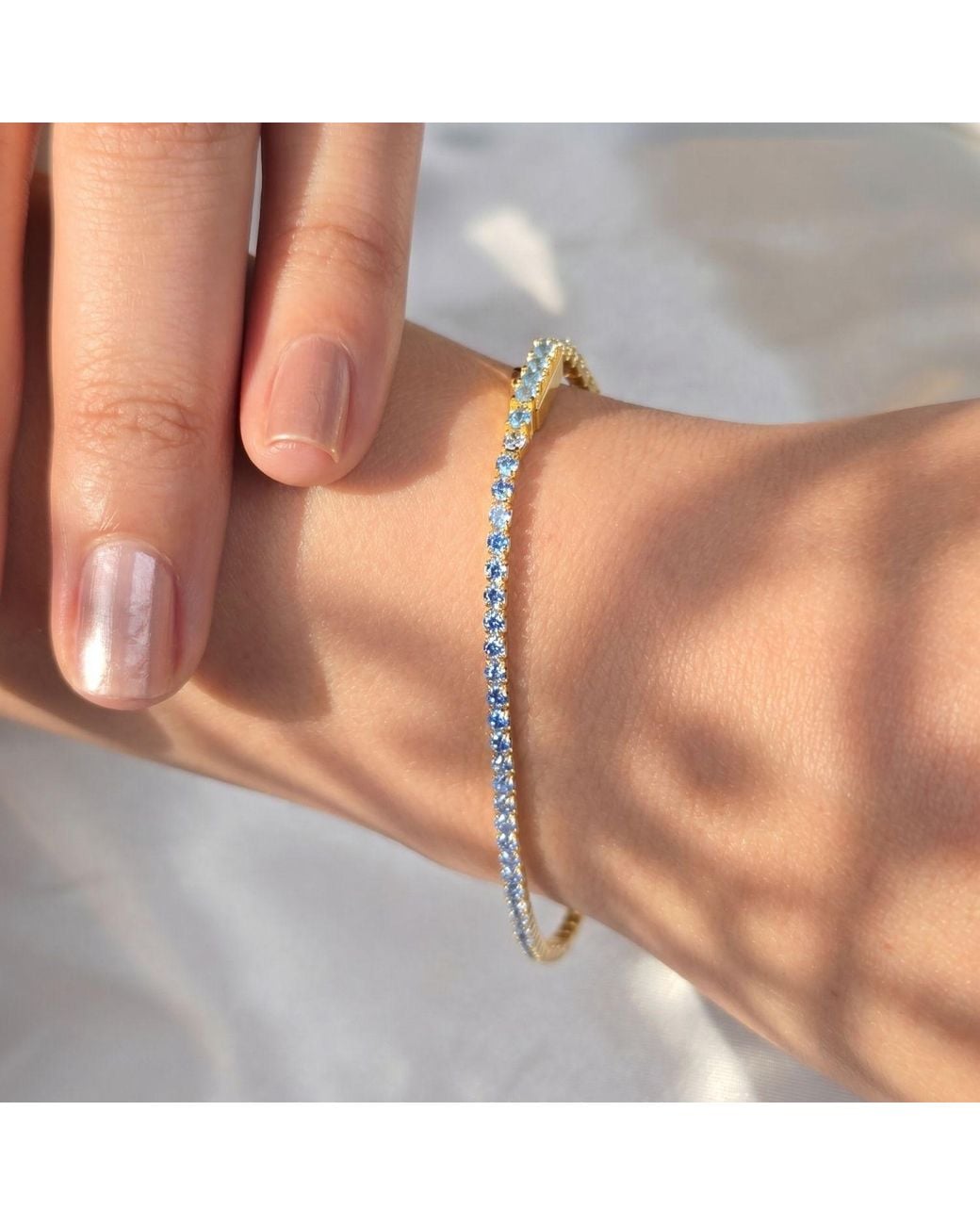 Sophelia Metallic Aquamarine March Birthstone Dainty Tennis Bracelet