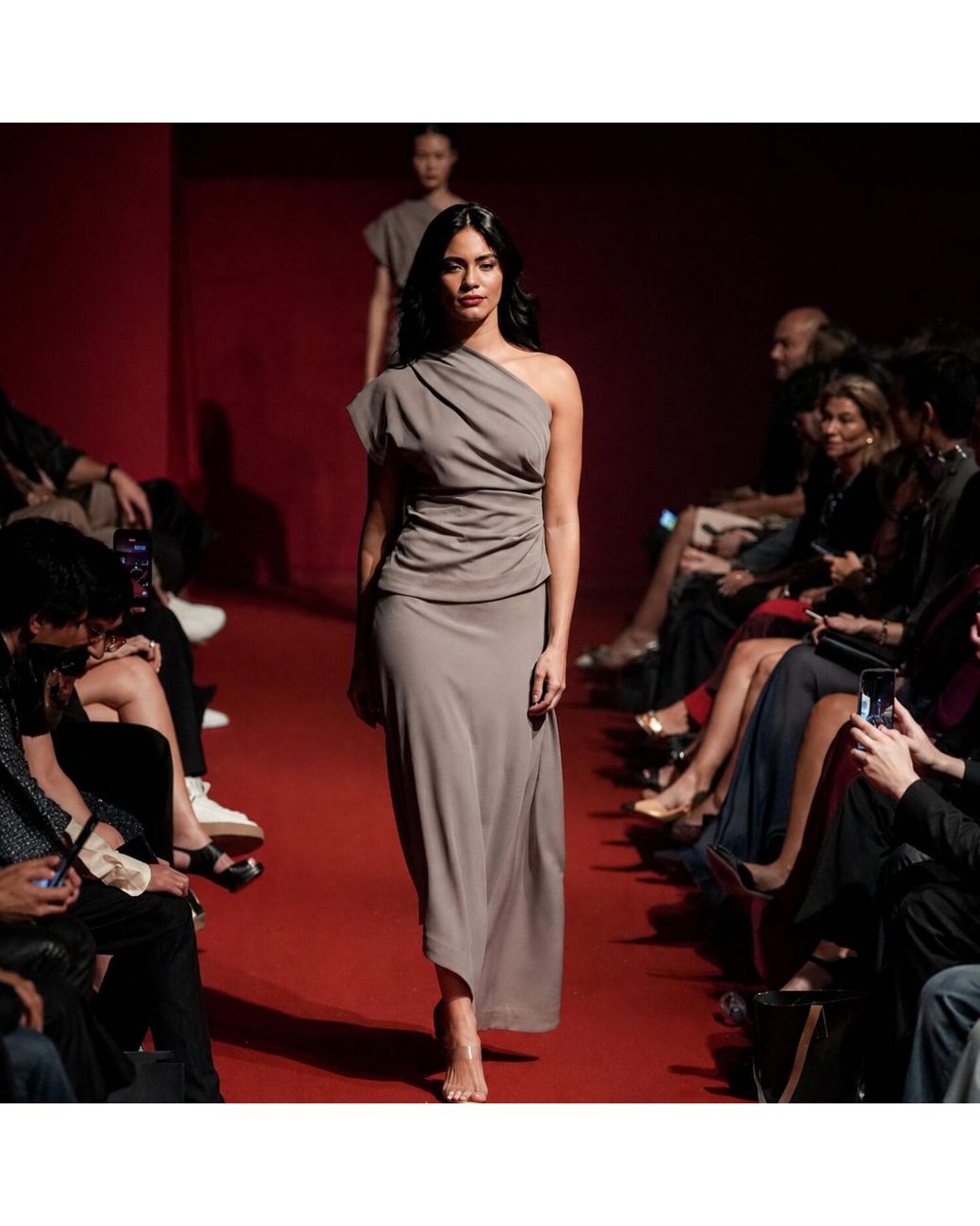 Elamins Brown Asymmetric Drape Skirt