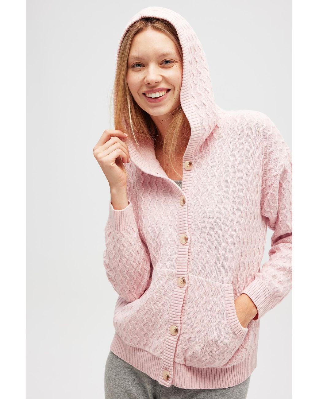 Peraluna Pink Yvonne Hooded Knit Cardigan