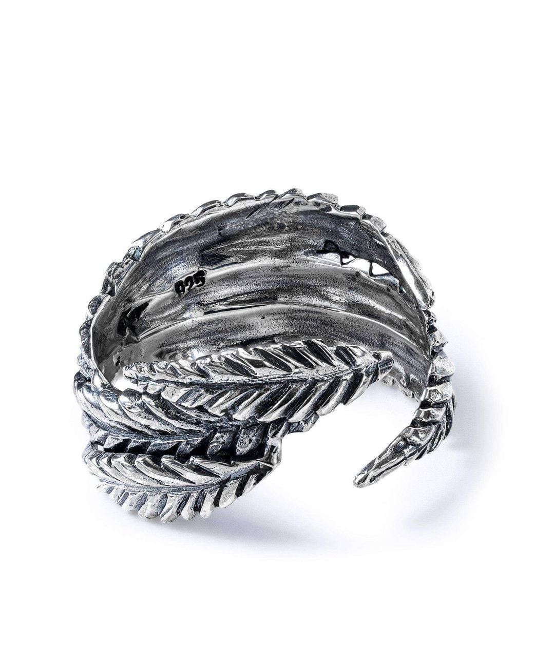 German Kabirski Metallic Bryo Oxidized Ring With Textured Leaf Design