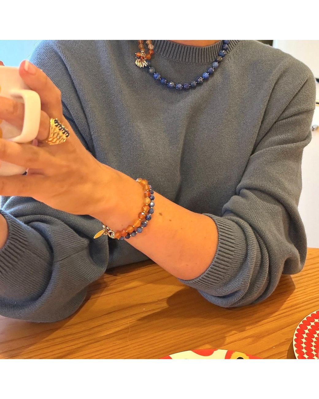 Farra Orange Lapis With Agate Double Layers Bracelet
