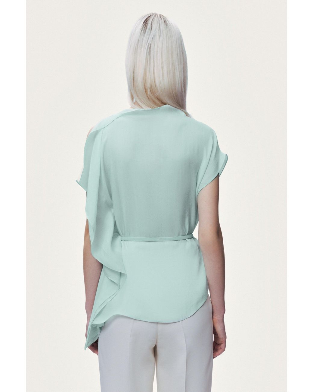 Nocturne Green Belt Detail Asymmetric Blouse