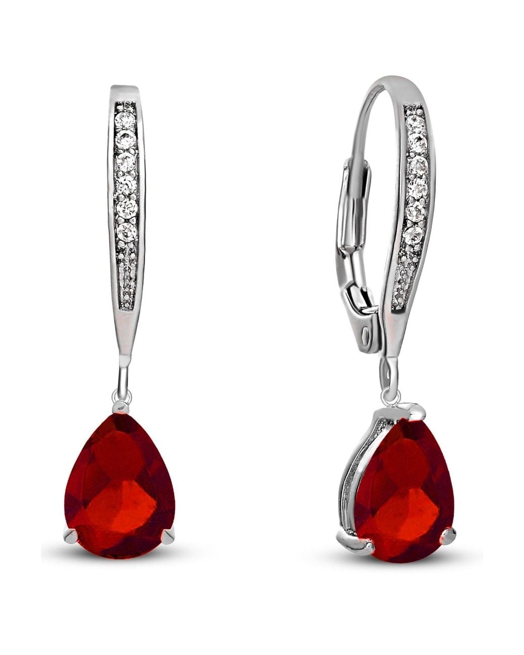 Genevive Jewelry Red Genevive Sterling Plating With Pear-Shaped Cubic Zirconia Dangle Earrings
