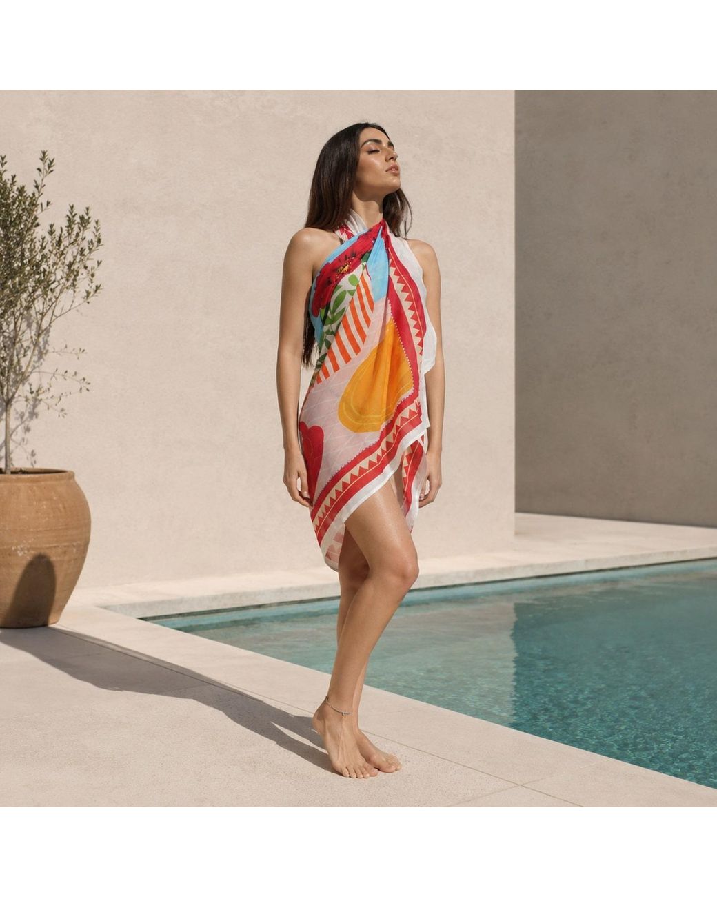 DHARA SHETH DUBAI Orange Mediterranean Picnic Resort Cotton Sarong