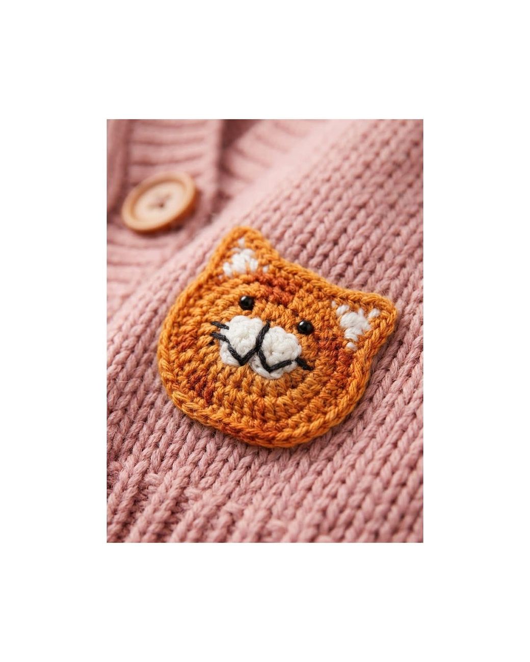 Ana Chic Pink Cat Motif Handmade Knitted Cardigan