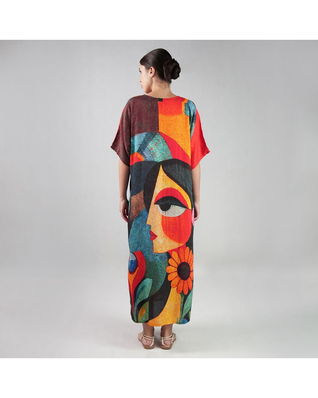 DHARA SHETH DUBAI Blue Muse Abstract Art Kaftan Maxi Dress