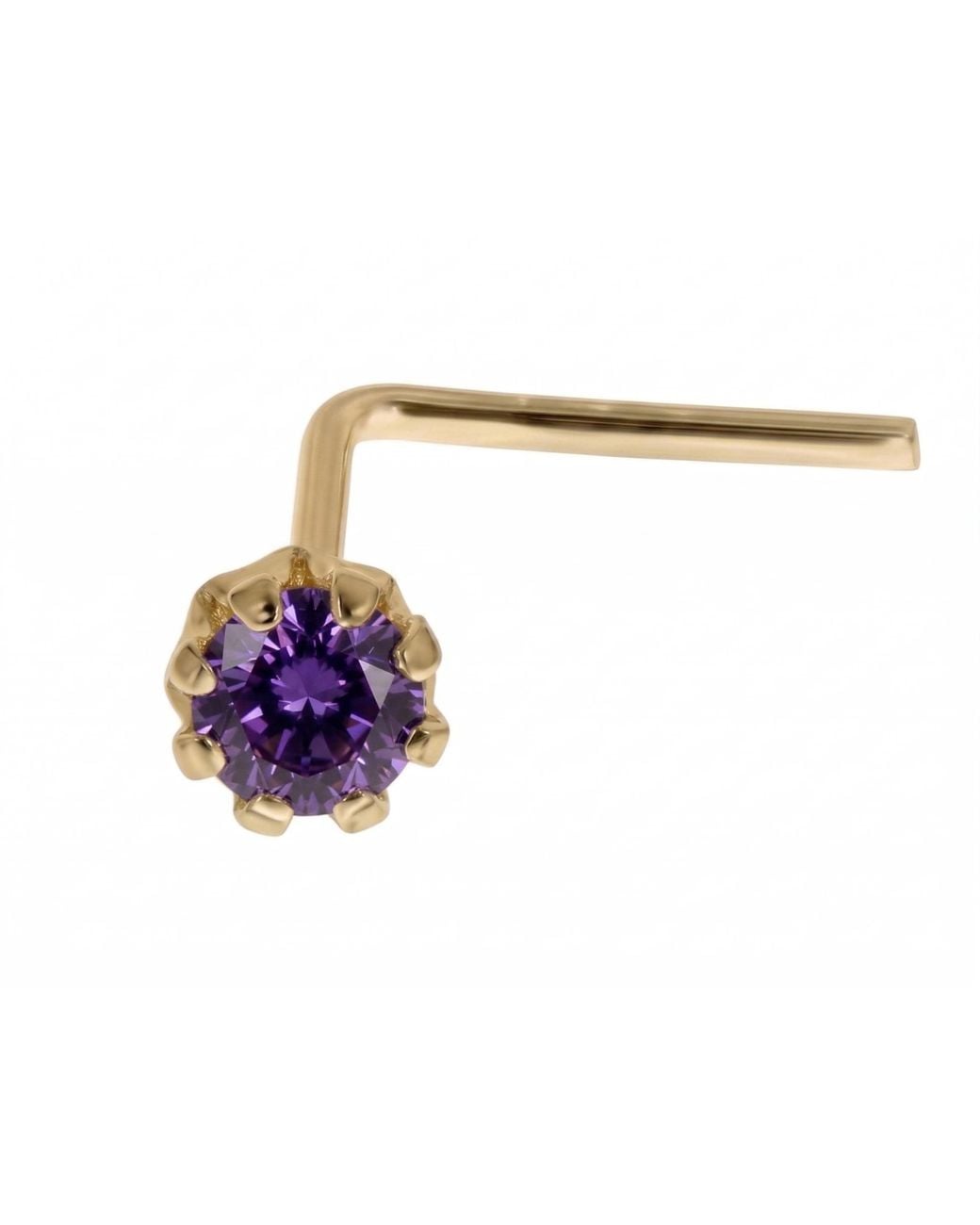 Zahav Jewelry Green 14K Solid 24G 1.5Mm Mint Cz L-Shape Nose Stud
