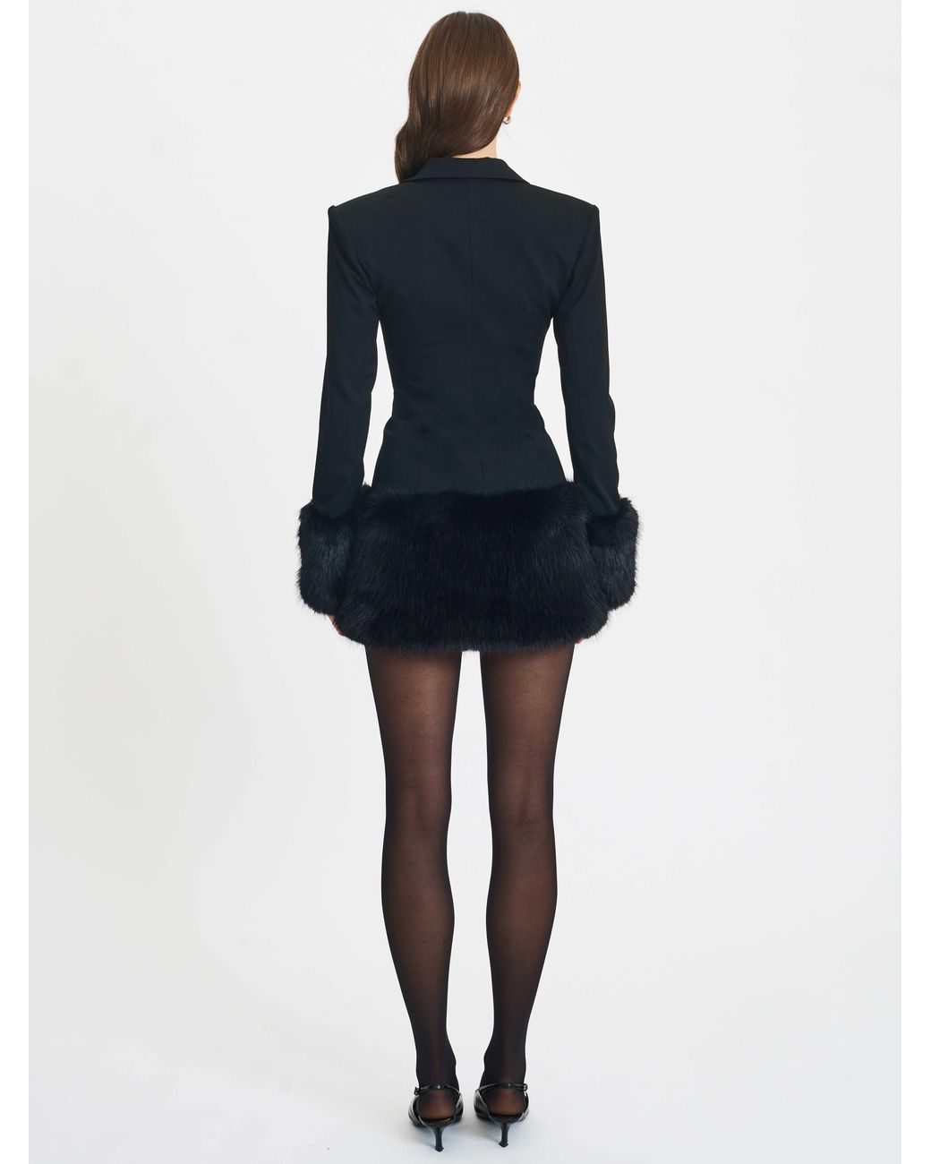 Miss Circle New York Blue Wenona Fur Trimmed V-Neck Mini Blazer Dress