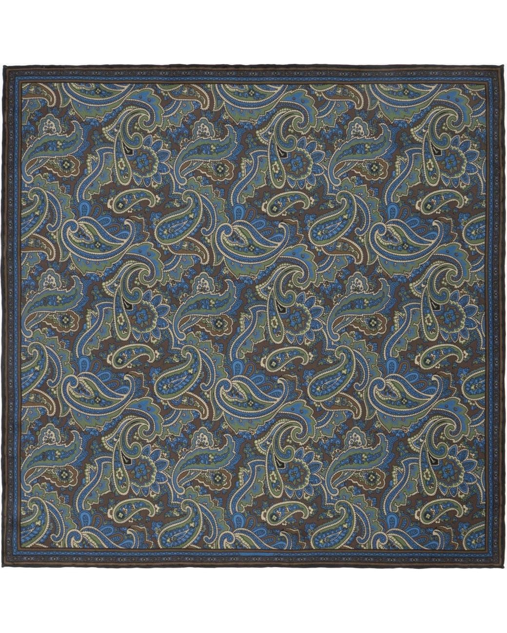 Otway & Orford Blue 'Cypress' Paisley Silk Pocket Square for men