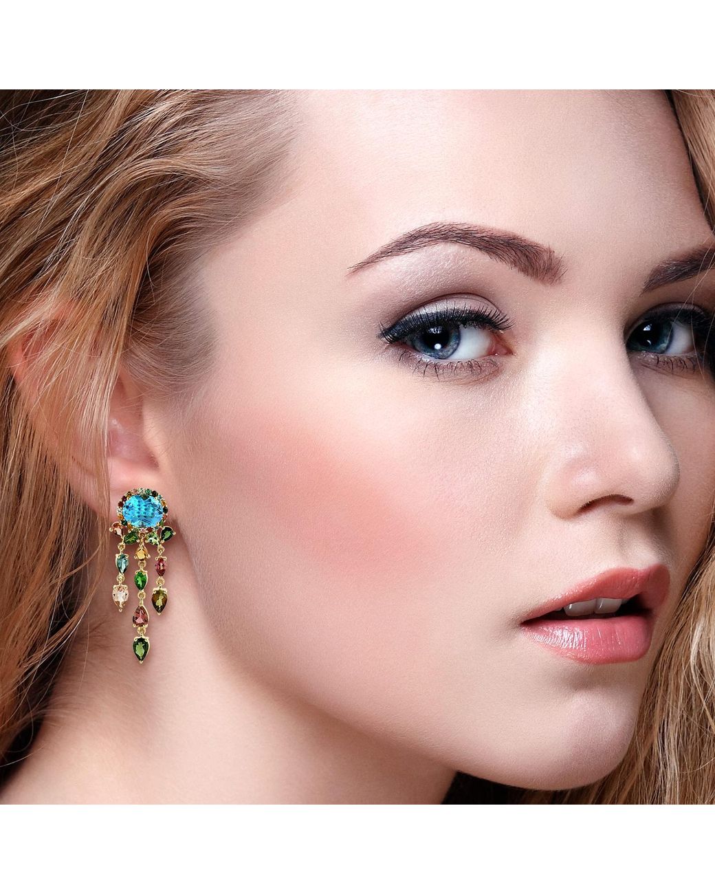 Artisan Blue Topaz & Multi Tourmaline Chandelier Earrings