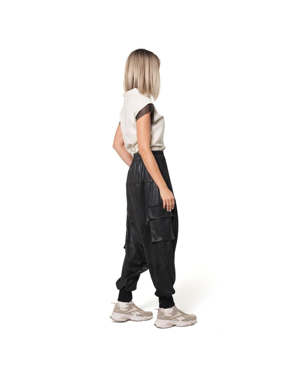 Metamorph Black Faux Suede Drop Crotch Trousers With Cargo Pockets