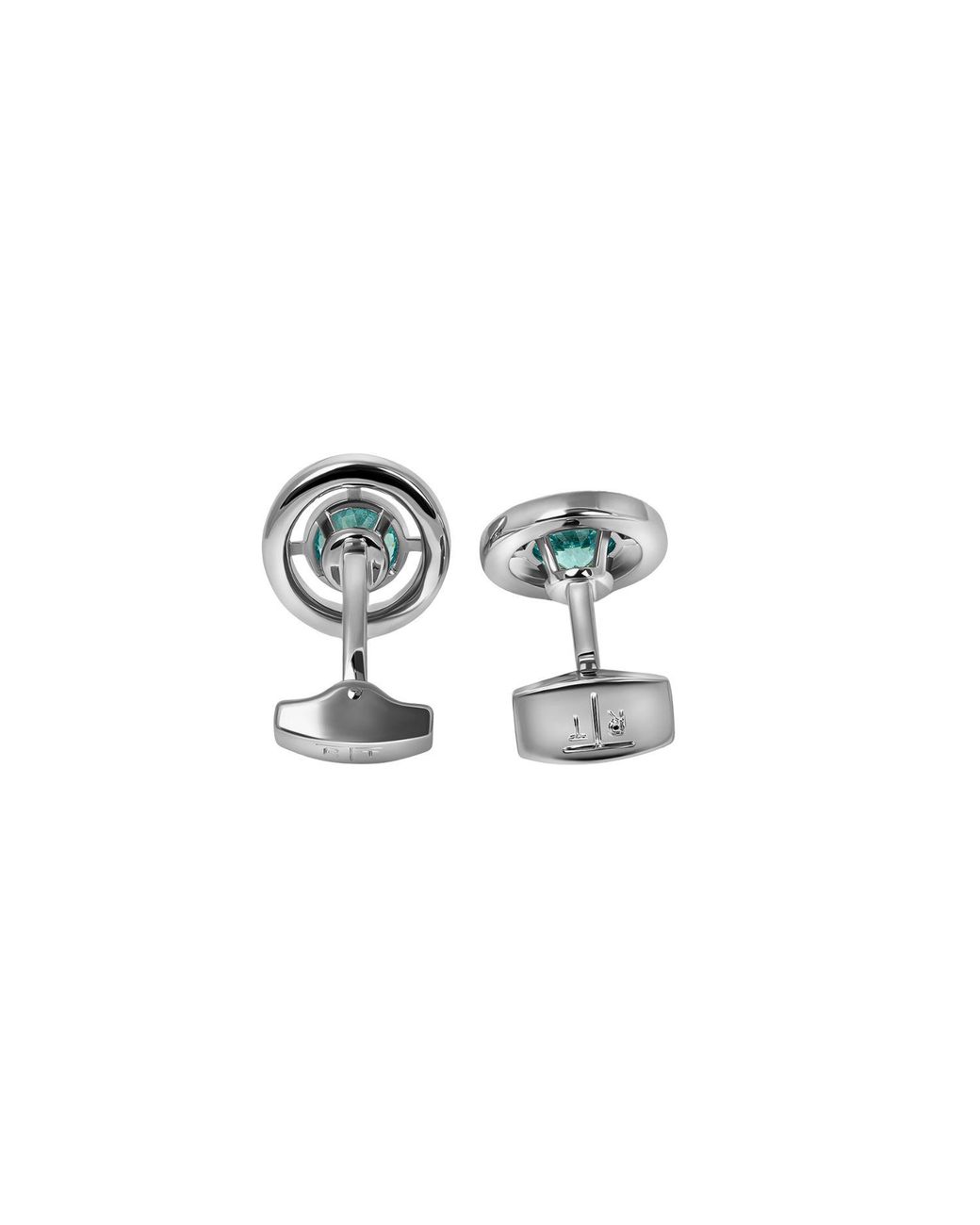 Tateossian Metallic Halo Round Cz Cufflinks With Aquamarine & Rhodium Plated for men