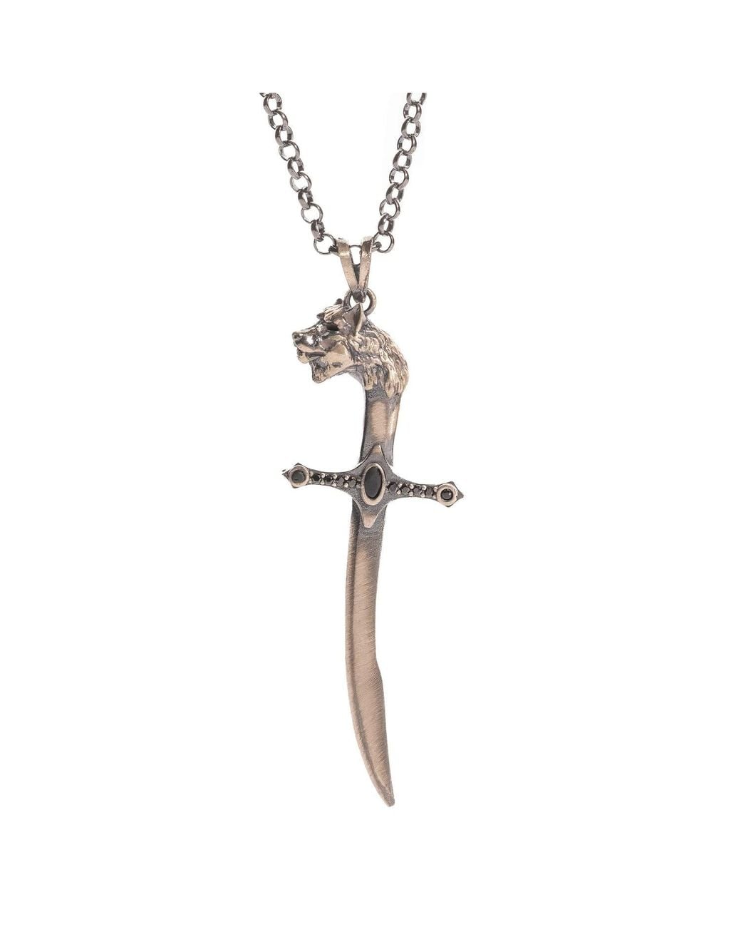 Ebru Jewelry Metallic Wolf Sword Zircon Sterling Pendant Necklace for men