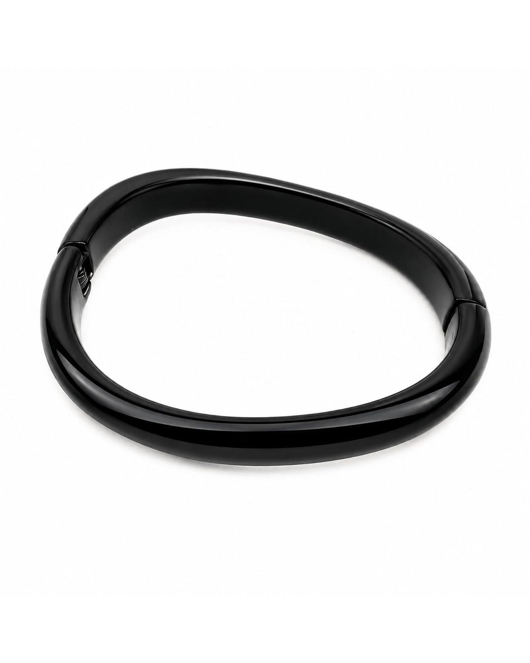 Rare Matters Jewelry Black Modern Organic Shape Lacquer Stainless Steel Hinge Cuff Bracelet