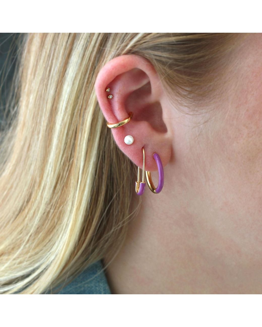 Kris Nations Pink Safety Pin Enamel Hoop Earrings