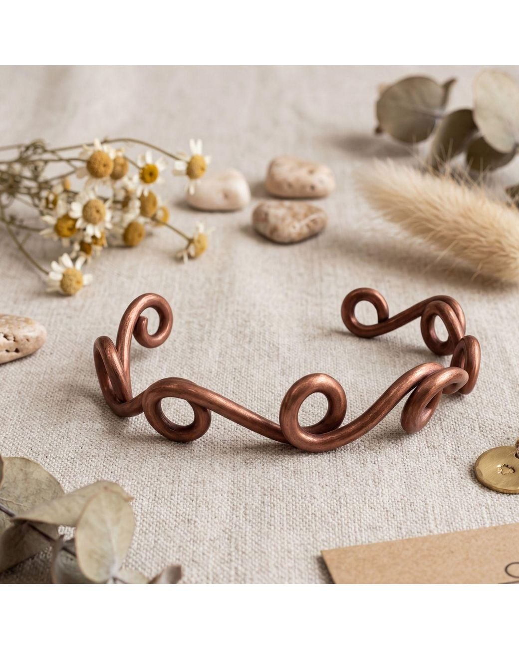 Anatoliacraft Brown Solid Copper Twisted Wave Cuff Bracelet