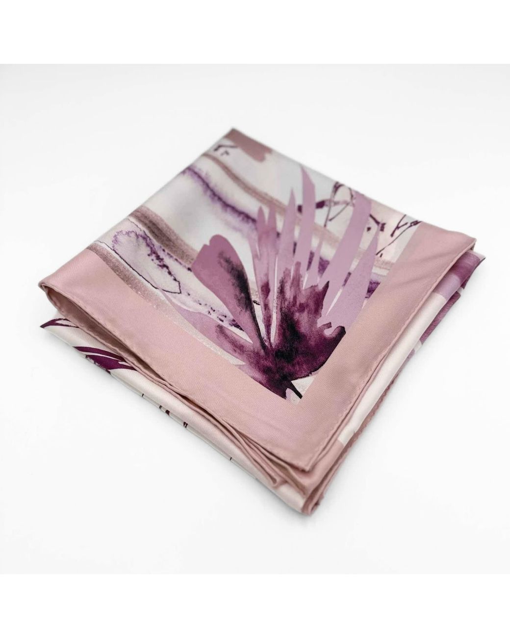 Hi Silk Purple Neutrals Petals And Palms Large Square Silk Twill Scarf