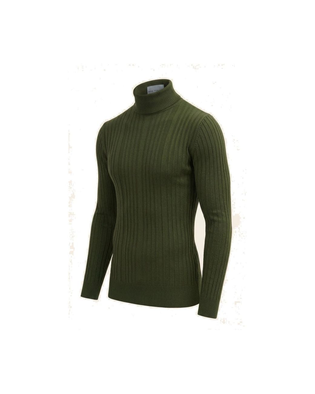 Ron Tomson Green Roll Neck Ribbed Sweater for men