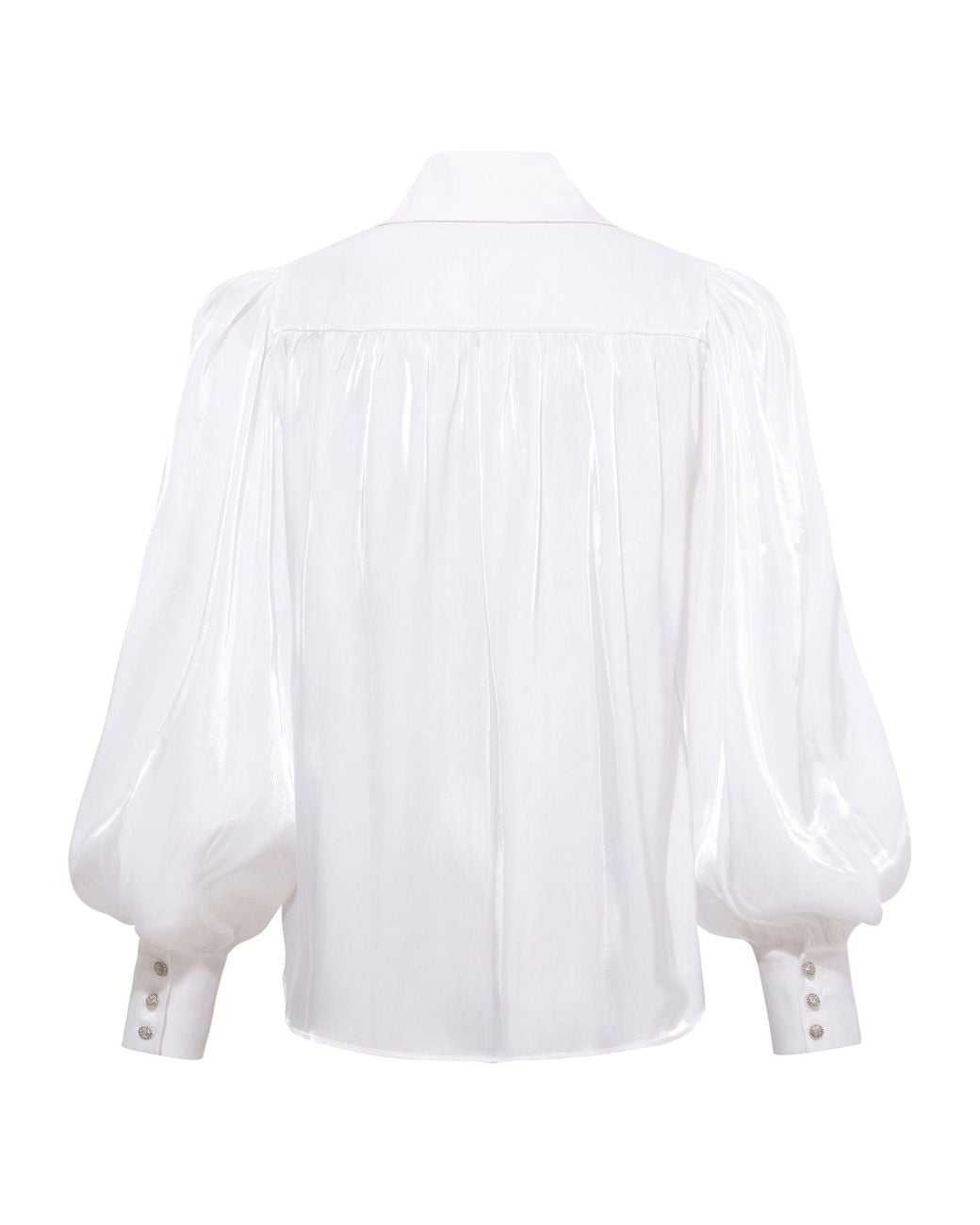 Femponiq White Puff Sleeve V-Neck Gathered Shirt