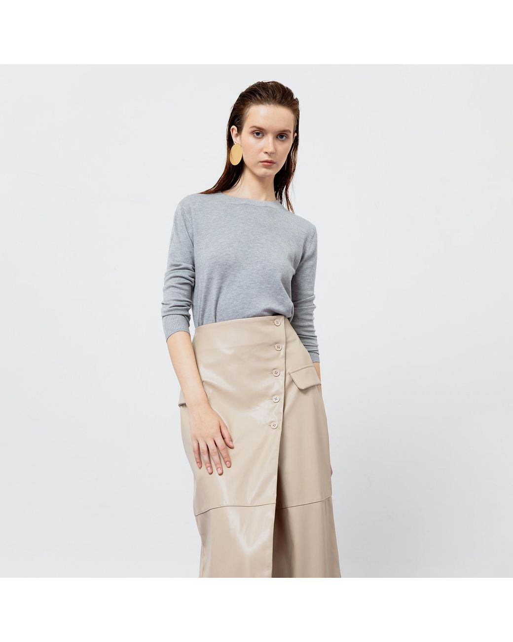 Ats the Label Natural Neutrals Beatrix Creme Faux Leather Midi Skirt