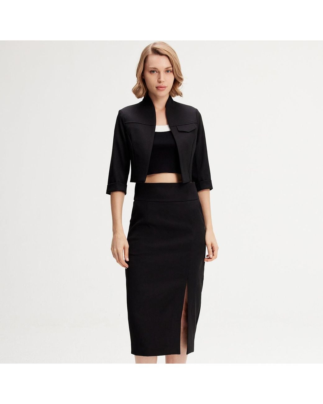 Smart and Joy Blue Minimalist Crop Jacket