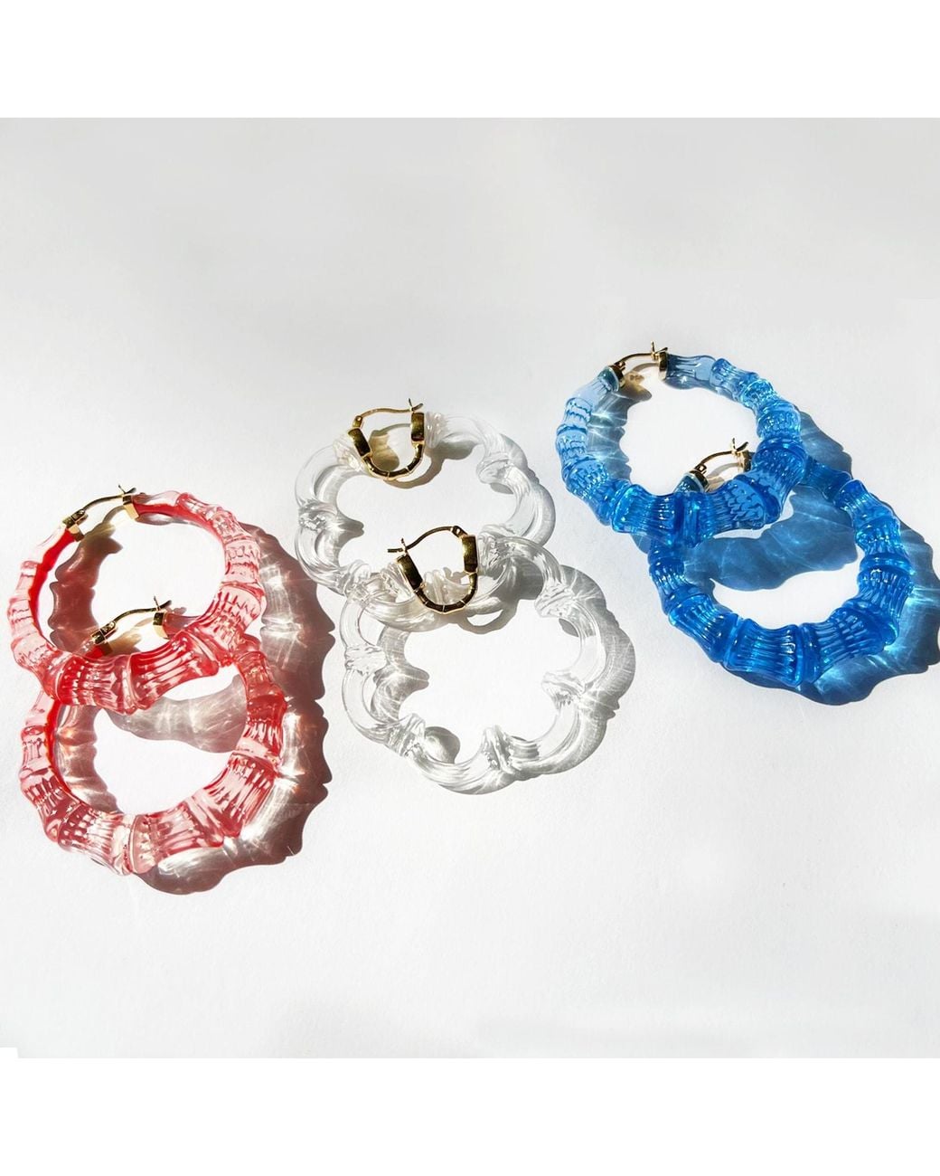 Gold & Honey Red Bamboo Illusion Hoop Earrings
