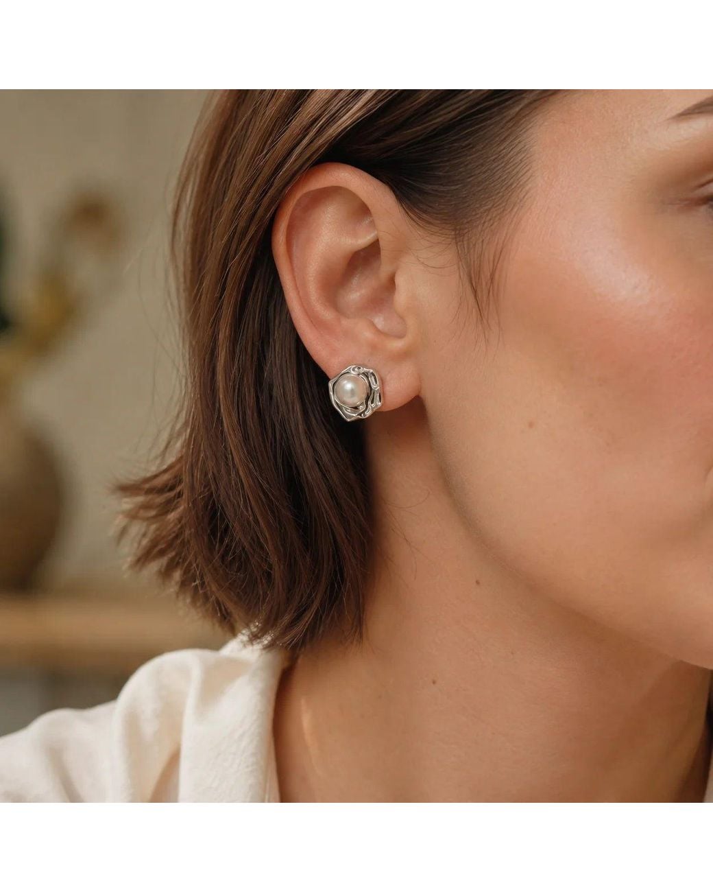 Angel Barocco Metallic Freshwater Pearl Molten Organic Stud Earrings