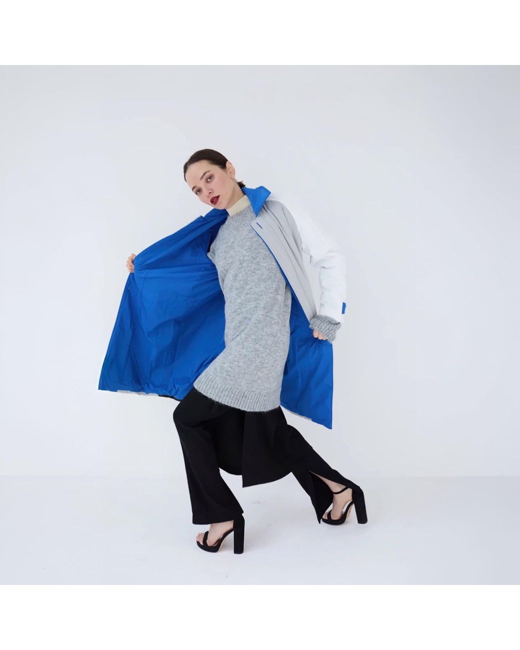 London Atelier Byproduct Blue Patchwork Colour Block Quilt Long Jacket
