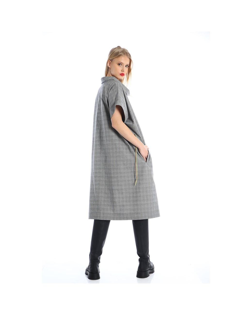 Silvia Serban Gray Oversized Checkered Dress