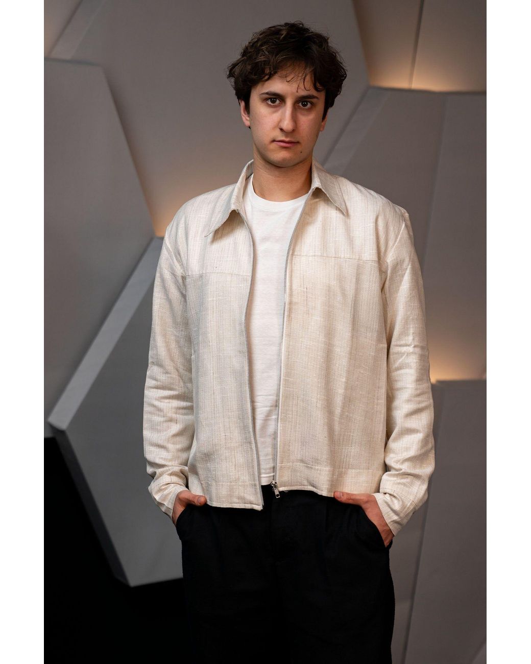 Stovaria Natural Handwoven Hemp & Raw Silk Blend Jacket for men