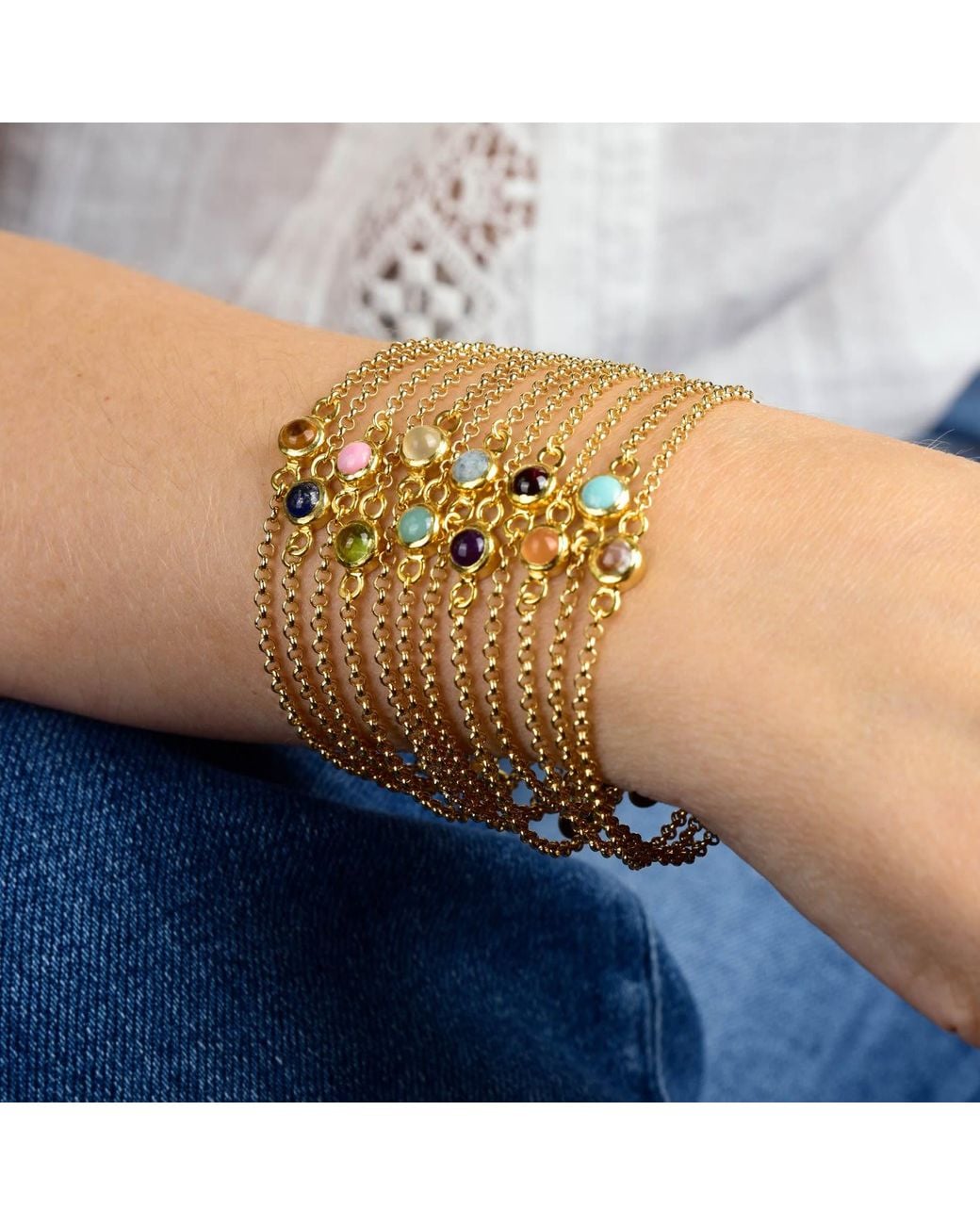Nellou Jewellery Metallic Citrine Birthstone Gem Dot Bracelet Plated Sterling