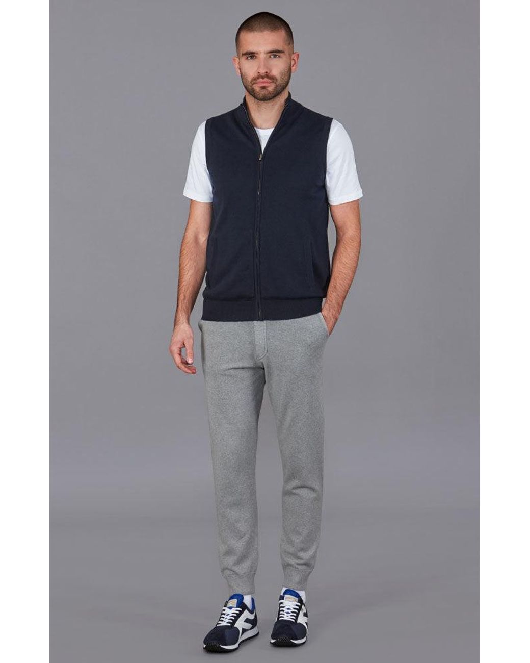 Paul James Knitwear Blue Lightweight Cotton Zip Through Andrew Gilet for men