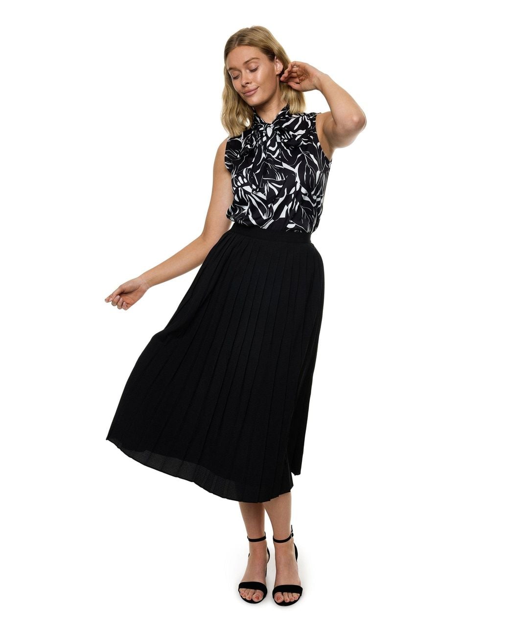 Carloslines Blue Pleated Midi Skirt