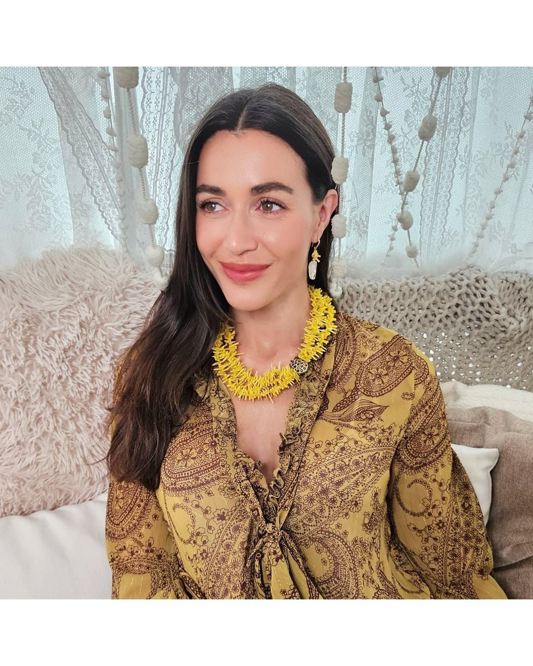 Farra Yellow Bohemian Vibrant Multi-Layer Coral Bamboo Statement Necklace
