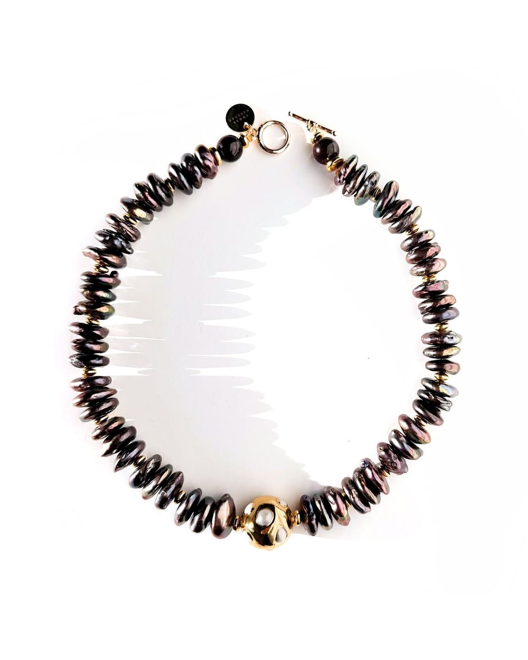 Edgar Navarro Jewelry Black Navarro Mother Of Pearl & Pearl-Encrusted Golden Bead Necklace