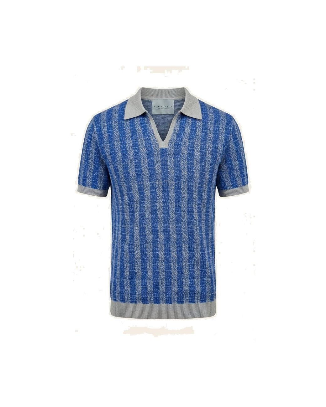 Ron Tomson Blue Textured Knit Polo Shirt for men