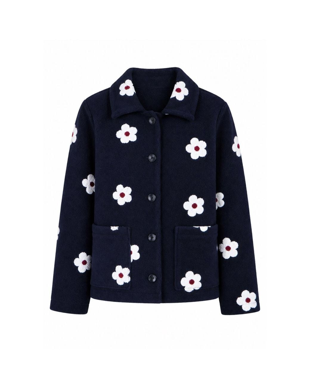 Yumi' Blue Embroidered Daisy Fleece Jacket