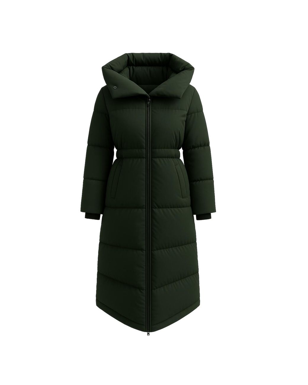 BEIRA Green Alexis Longline Padded Puffa Coat With Cowl Hood Midnight